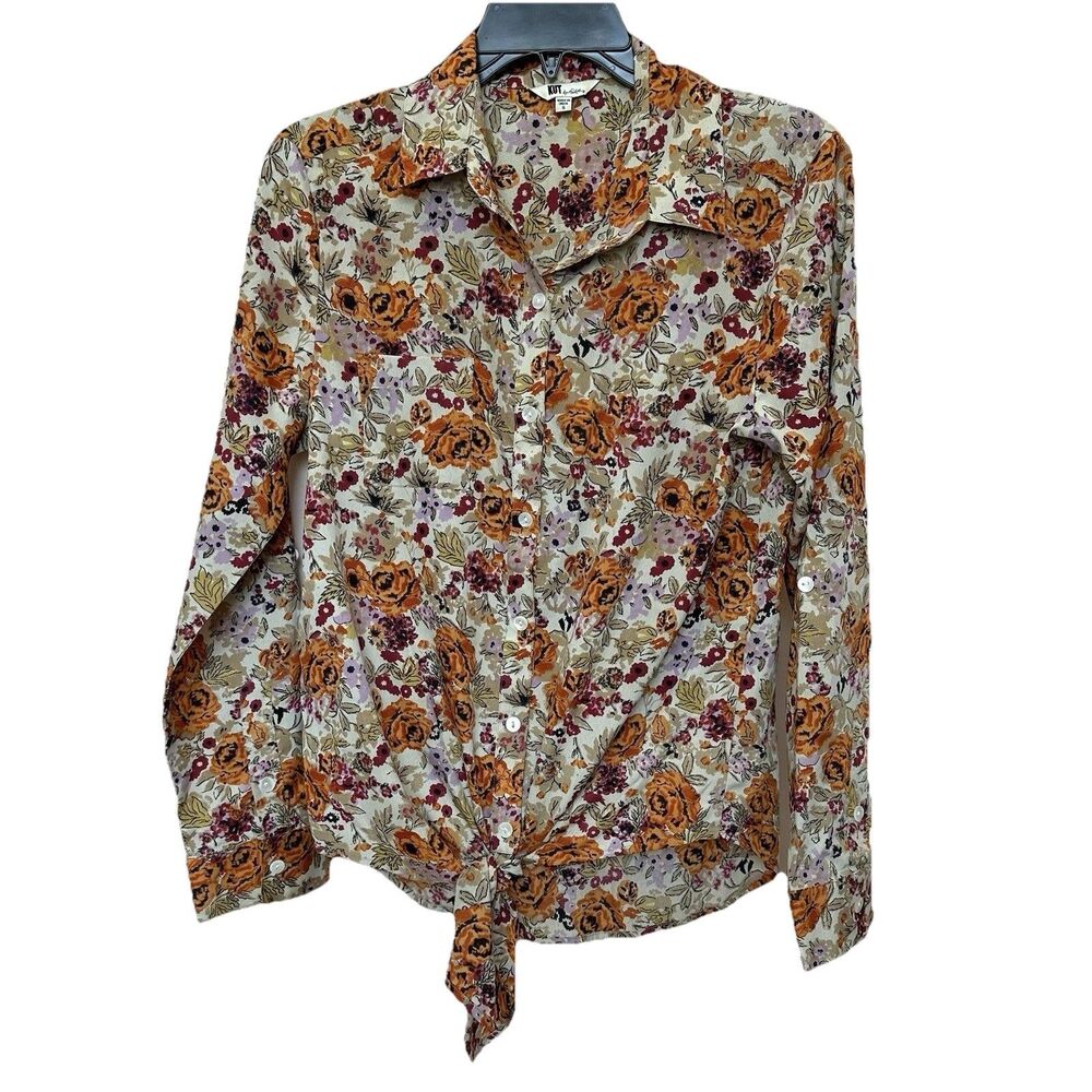 Kut from the Kloth Blouse Womens S Long Sleeve Button Up Floral Boho Cottage